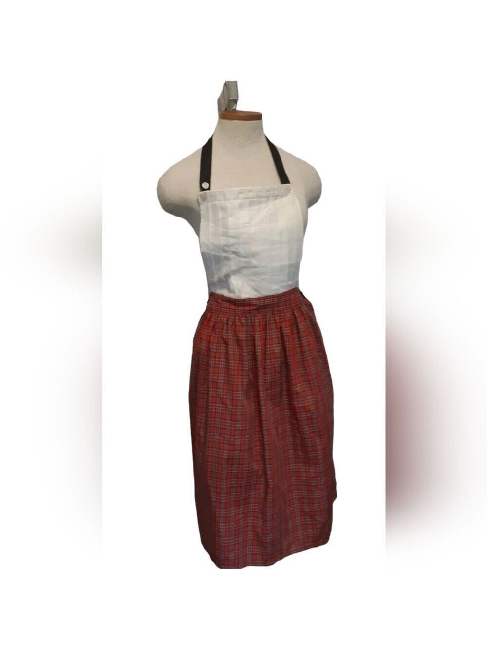 VTG JG HOOK RITZ pleated front bib apron plaid skirt cottagecore coastal S